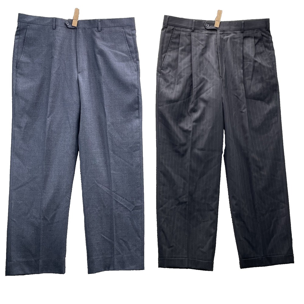 Santorelli 100% Wool Dress Pants LOT (2) Men 38 Italy Corpcore Office Formal 90s
